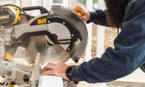 Man using saw blade